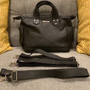 B. Makowsky Black Leather Convertible Backpack Tote